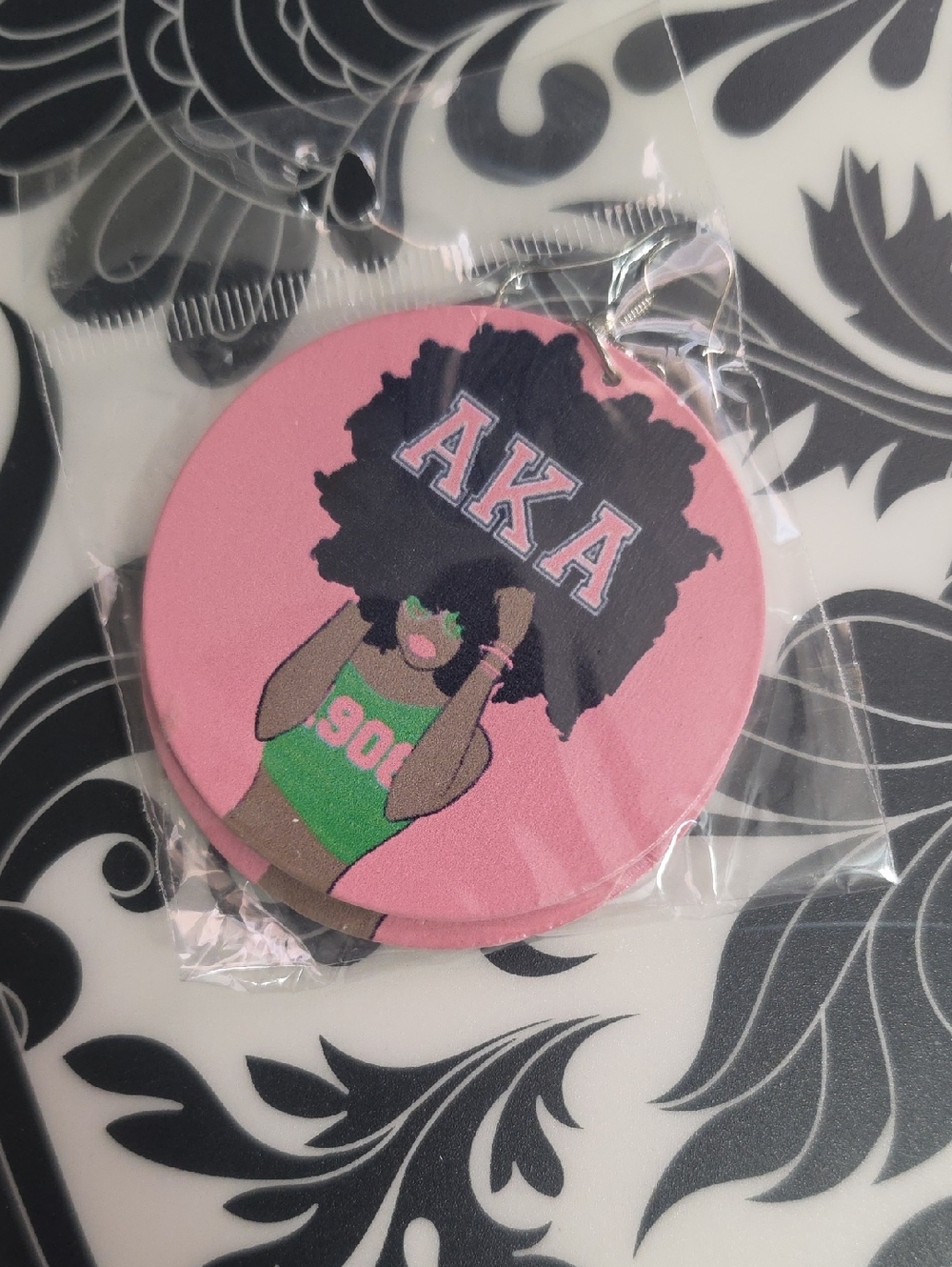 AKA Pink Foam Car Coaster with Afro Girl Design